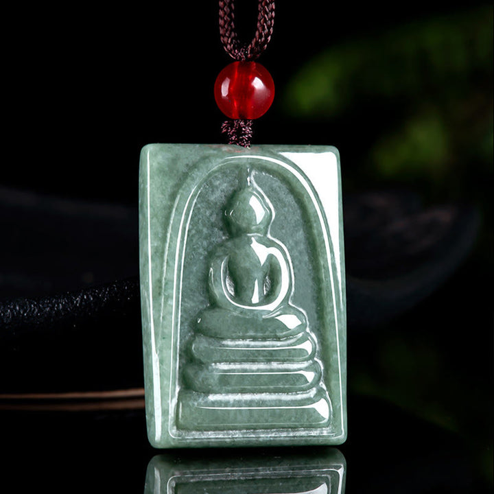 Buddha Stones Bezpostaciowy Budda Jade Kwadratowy Amulet Naszyjnik Wisiorek Dobrobyt