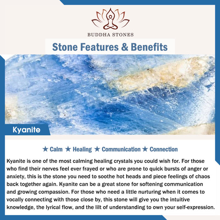 Buddha Stones Naturalny Kyanit Labradoryt Biały Kryształ Bransoletka Komunikacyjna Półksiężyc