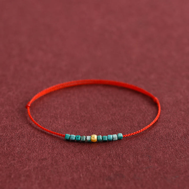 Buddha Stones 999 Złote Koraliki Turkusowa Ochrona Pleciona Bransoletka Na Kostkę