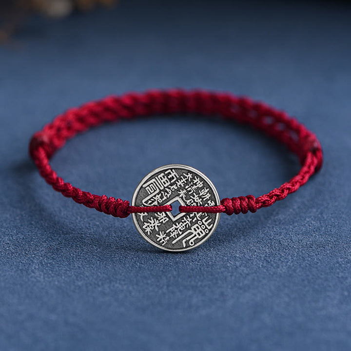 Buddha Stones 925 Srebro Sterling Ochrona Monety Pleciona Bransoletka Anklet
