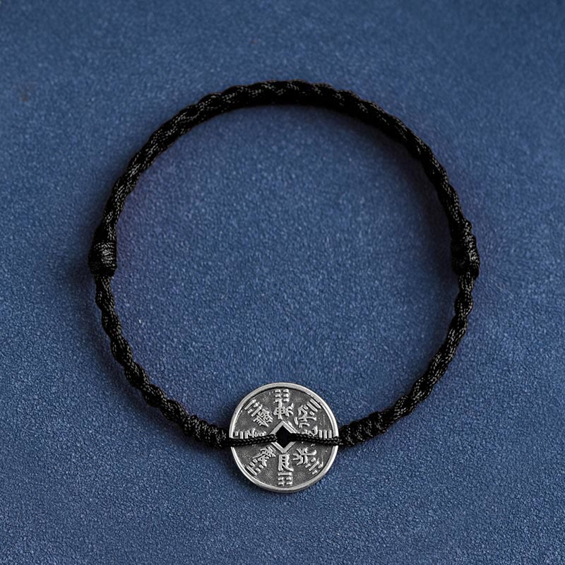 Buddha Stones 925 Srebro Sterling Ochrona Monety Pleciona Bransoletka Anklet