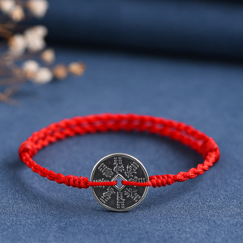 Buddha Stones 925 Srebro Sterling Ochrona Monety Pleciona Bransoletka Anklet