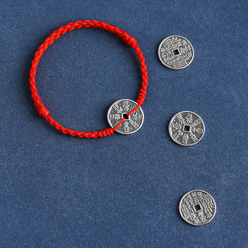 Buddha Stones 925 Srebro Sterling Ochrona Monety Pleciona Bransoletka Anklet