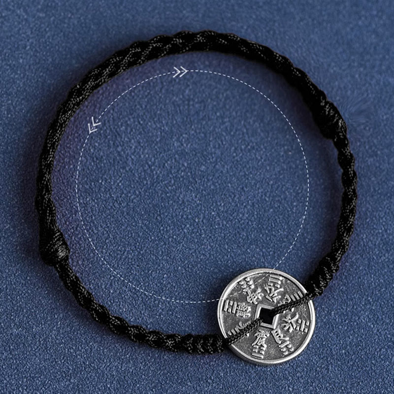 Buddha Stones 925 Srebro Sterling Ochrona Monety Pleciona Bransoletka Anklet