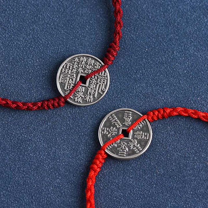 Buddha Stones 925 Srebro Sterling Ochrona Monety Pleciona Bransoletka Anklet