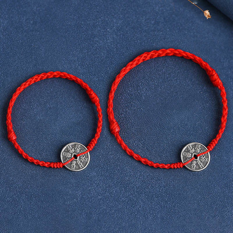 Buddha Stones 925 Srebro Sterling Ochrona Monety Pleciona Bransoletka Anklet