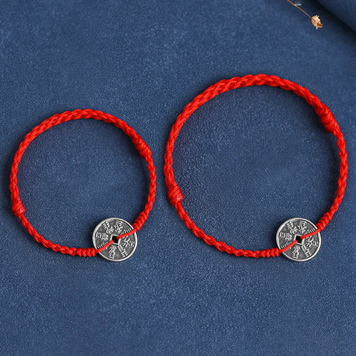 Buddha Stones 925 Srebro Sterling Ochrona Monety Pleciona Bransoletka Anklet