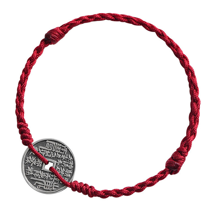 Buddha Stones 925 Srebro Sterling Ochrona Monety Pleciona Bransoletka Anklet