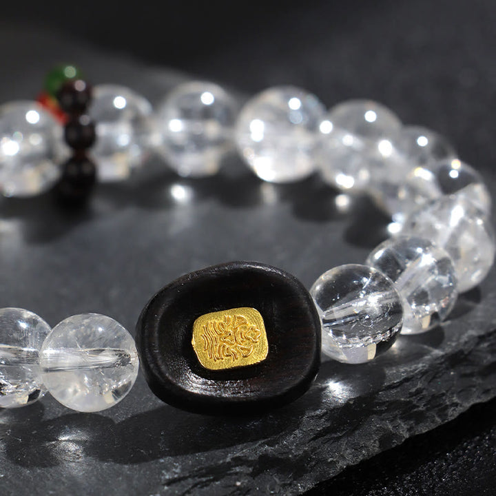 Buddha Stones Biały Kryształ Drewno Hebanowe Sak Yant Zashi Lhamo Bransoletka Uzdrawiająca