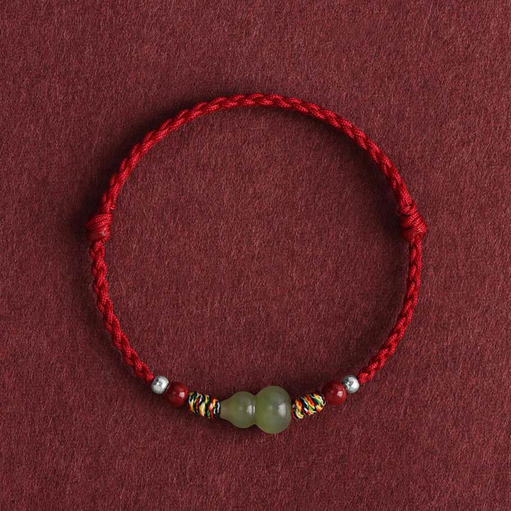 Buddha Stones Naturalny Hetian Jade Gourd Ochrona Szczęścia Bransoletka Pleciona Bransoletka na Nogę
