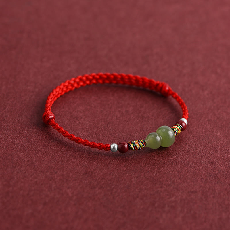 Buddha Stones Naturalny Hetian Jade Gourd Ochrona Szczęścia Bransoletka Pleciona Bransoletka na Nogę