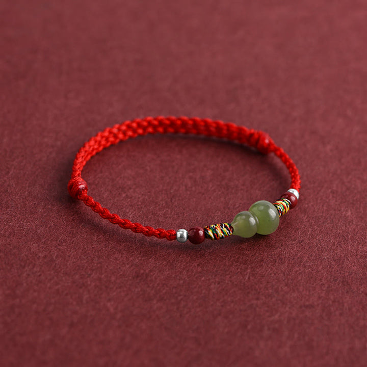 Buddha Stones Naturalny Hetian Jade Gourd Ochrona Szczęścia Bransoletka Pleciona Bransoletka na Nogę