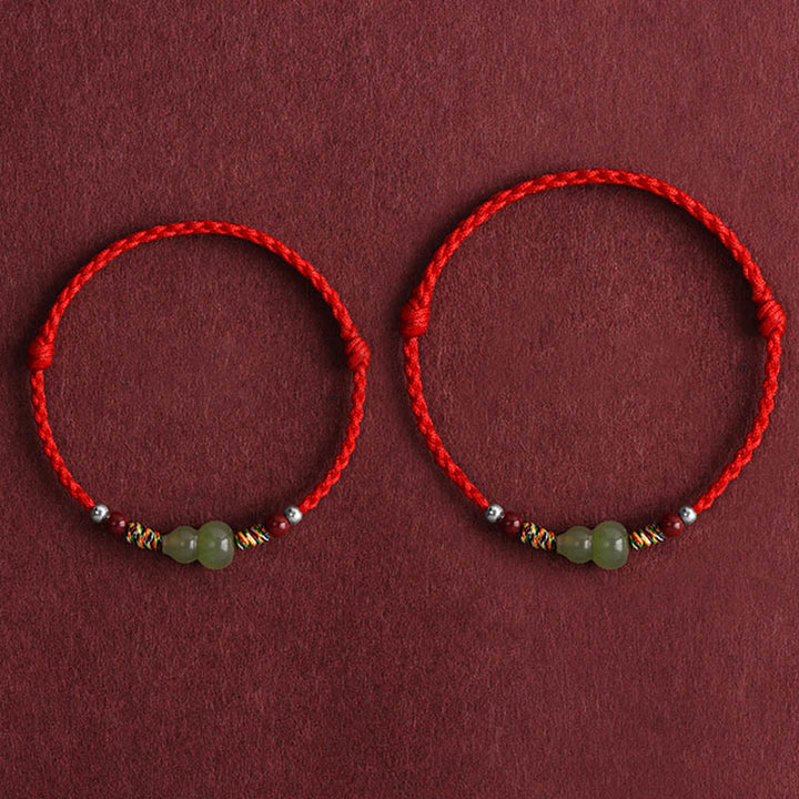 Buddha Stones Naturalny Hetian Jade Gourd Ochrona Szczęścia Bransoletka Pleciona Bransoletka na Nogę
