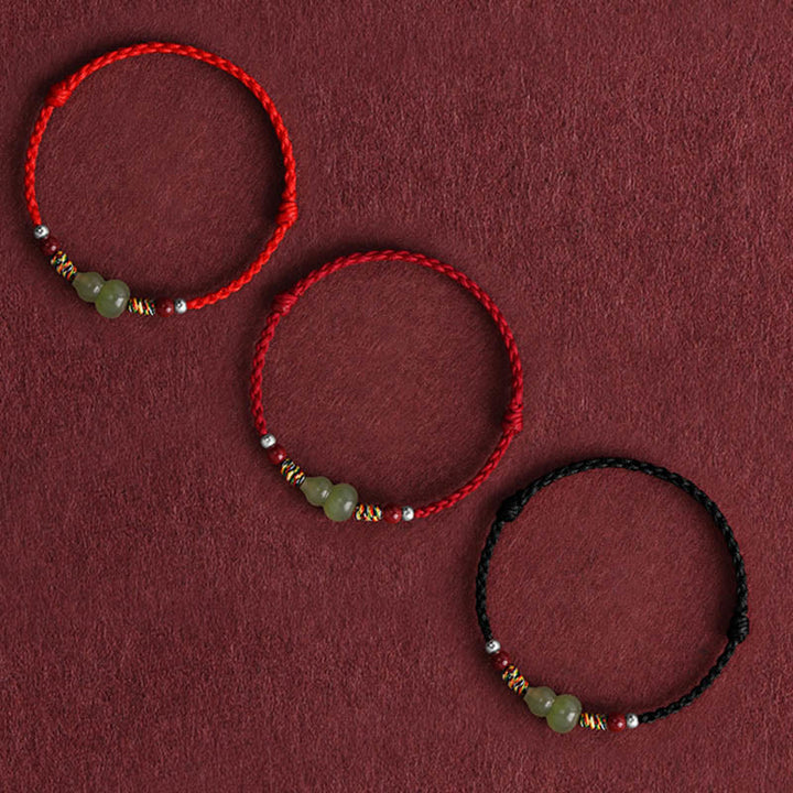 Buddha Stones Naturalny Hetian Jade Gourd Ochrona Szczęścia Bransoletka Pleciona Bransoletka na Nogę