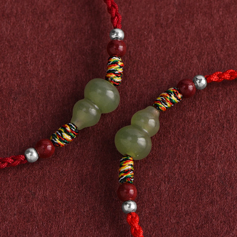 Buddha Stones Naturalny Hetian Jade Gourd Ochrona Szczęścia Bransoletka Pleciona Bransoletka na Nogę