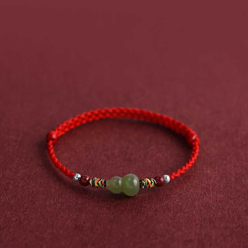 Buddha Stones Naturalny Hetian Jade Gourd Ochrona Szczęścia Bransoletka Pleciona Bransoletka na Nogę