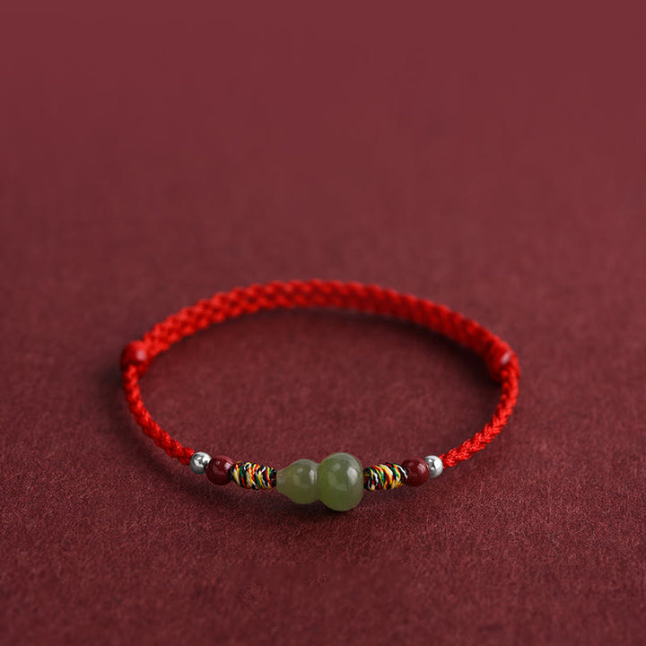 Buddha Stones Naturalny Hetian Jade Gourd Ochrona Szczęścia Bransoletka Pleciona Bransoletka na Nogę