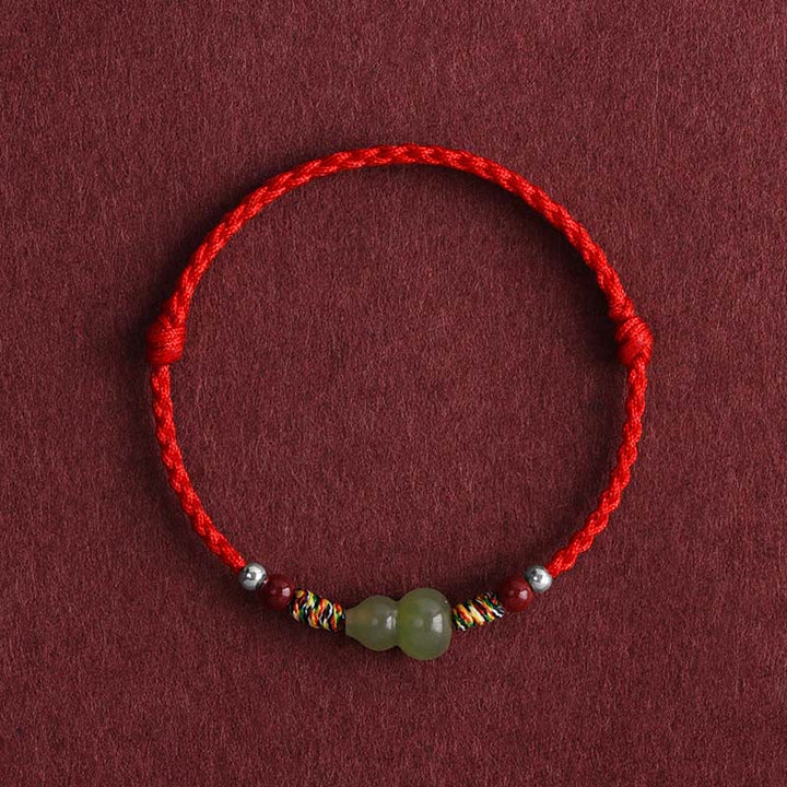 Buddha Stones Naturalny Hetian Jade Gourd Ochrona Szczęścia Bransoletka Pleciona Bransoletka na Nogę