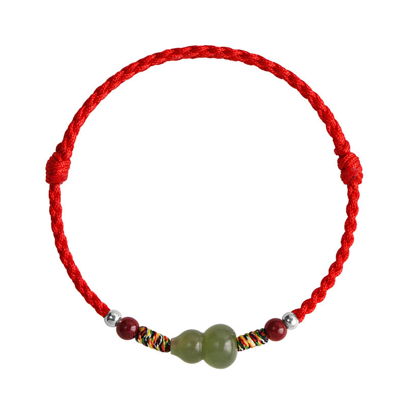 Buddha Stones Naturalny Hetian Jade Gourd Ochrona Szczęścia Bransoletka Pleciona Bransoletka na Nogę