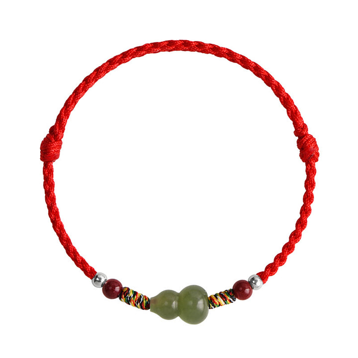 Buddha Stones Naturalny Hetian Jade Gourd Ochrona Szczęścia Bransoletka Pleciona Bransoletka na Nogę