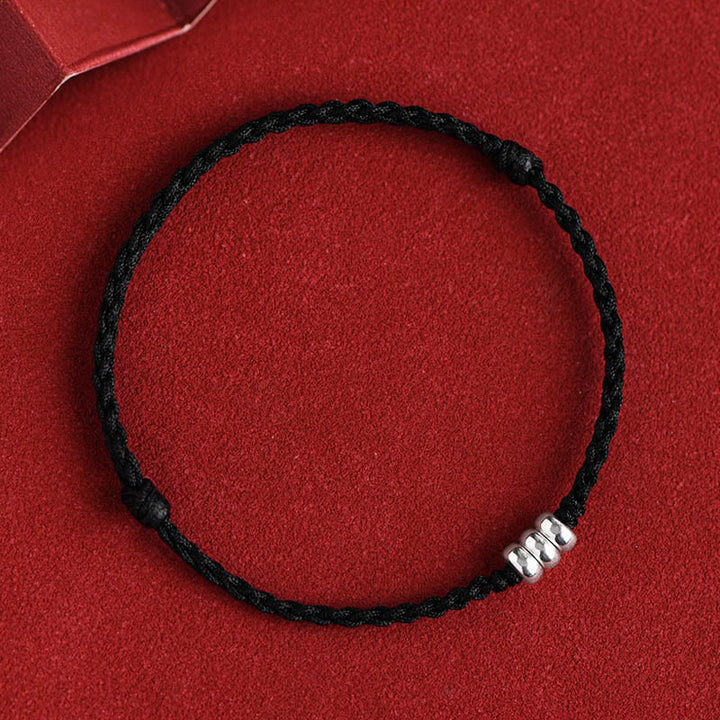 Buddha Stones 925 Srebrne Koraliki Ochrona Szczęścia Bransoletka Pleciona Bransoletka na Nogę - Czarna lina - Bransoletka na kostkę (obwód 18-30 cm) - image 16