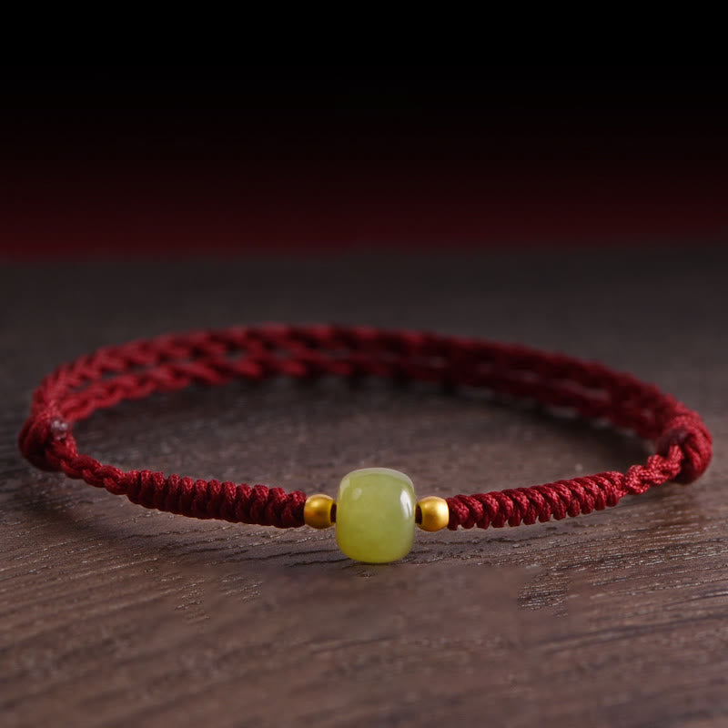 Buddha Stones Naturalny Jadeit Hetian 999 Złote Koraliki Ochrona Szczęścia Bransoletka Pleciona Bransoletka na Nogę