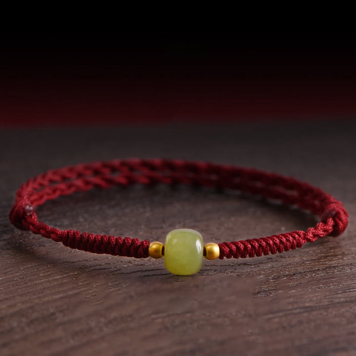 Buddha Stones Naturalny Jadeit Hetian 999 Złote Koraliki Ochrona Szczęścia Bransoletka Pleciona Bransoletka na Nogę - image 0