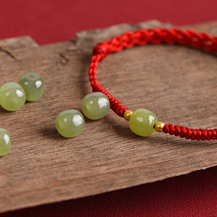 Buddha Stones Naturalny Jadeit Hetian 999 Złote Koraliki Ochrona Szczęścia Bransoletka Pleciona Bransoletka na Nogę - image 16