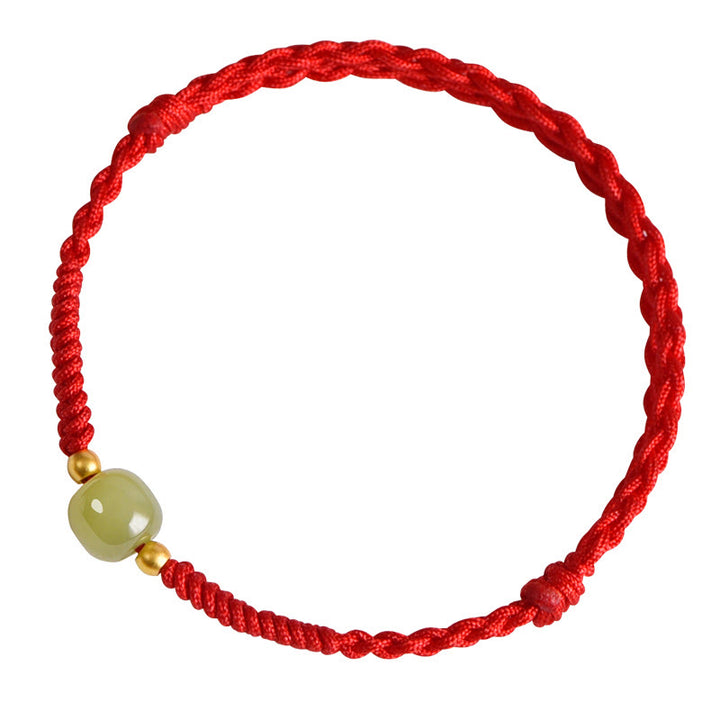 Buddha Stones Naturalny Jadeit Hetian 999 Złote Koraliki Ochrona Szczęścia Bransoletka Pleciona Bransoletka na Nogę - image 19