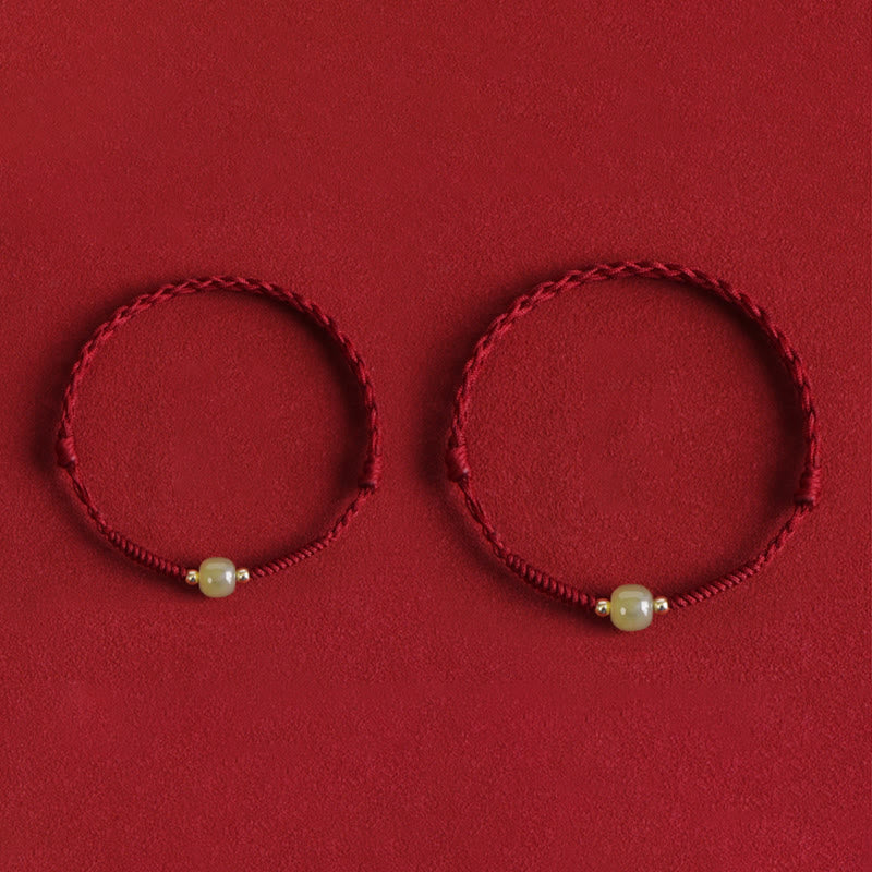 Buddha Stones Naturalny Jadeit Hetian 999 Złote Koraliki Ochrona Szczęścia Bransoletka Pleciona Bransoletka na Nogę - image 3