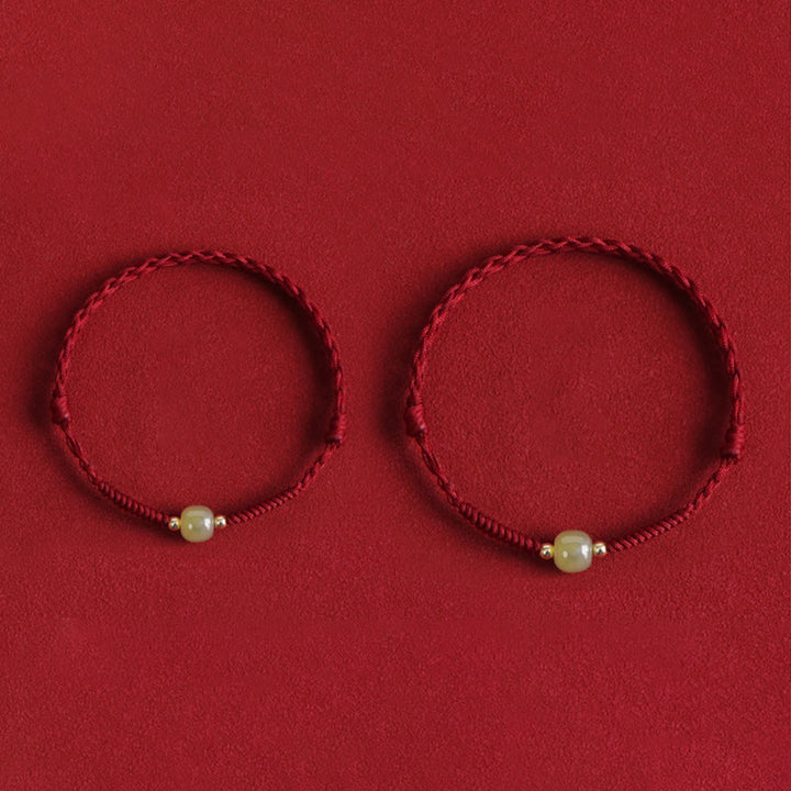 Buddha Stones Naturalny Jadeit Hetian 999 Złote Koraliki Ochrona Szczęścia Bransoletka Pleciona Bransoletka na Nogę - image 3