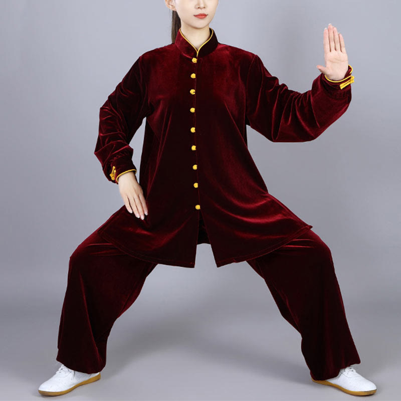 Buddha Stones 2 szt. Jesień Zima Tai Chi Medytacja Qigong Zen Praktyka Unisex Welur Pluszowy Zestaw Ubrań - Ciemnoczerwony - 3XL- PASUJE DO USA/UK/AU/EU- XL - image 7