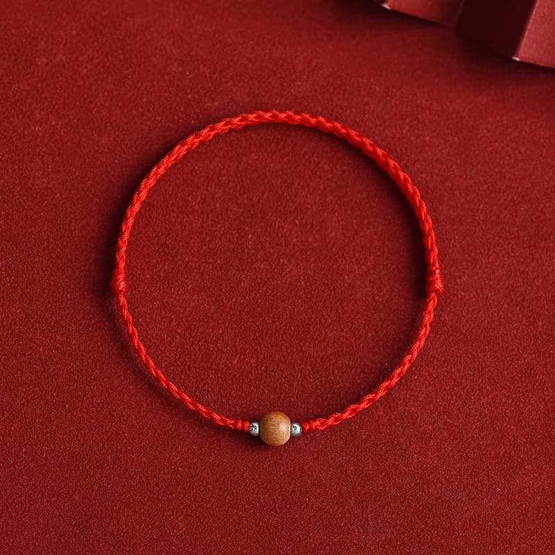 Buddha Stones Naturalne Koraliki z Drewna Brzoskwiniowego Szczęście Bransoletka Pleciona Na Kostkę