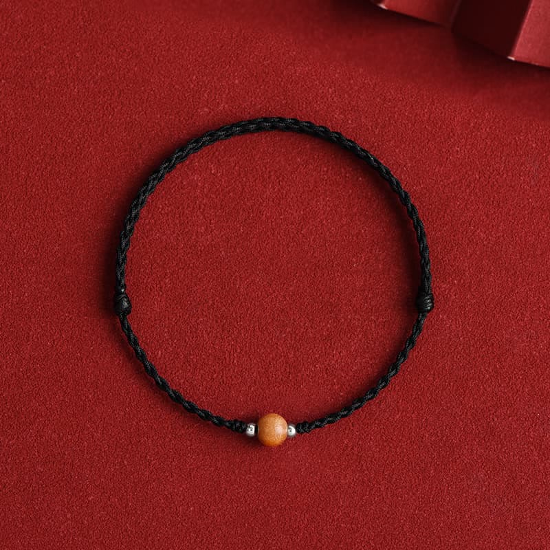 Buddha Stones Naturalne Koraliki z Drewna Brzoskwiniowego Szczęście Bransoletka Pleciona Na Kostkę