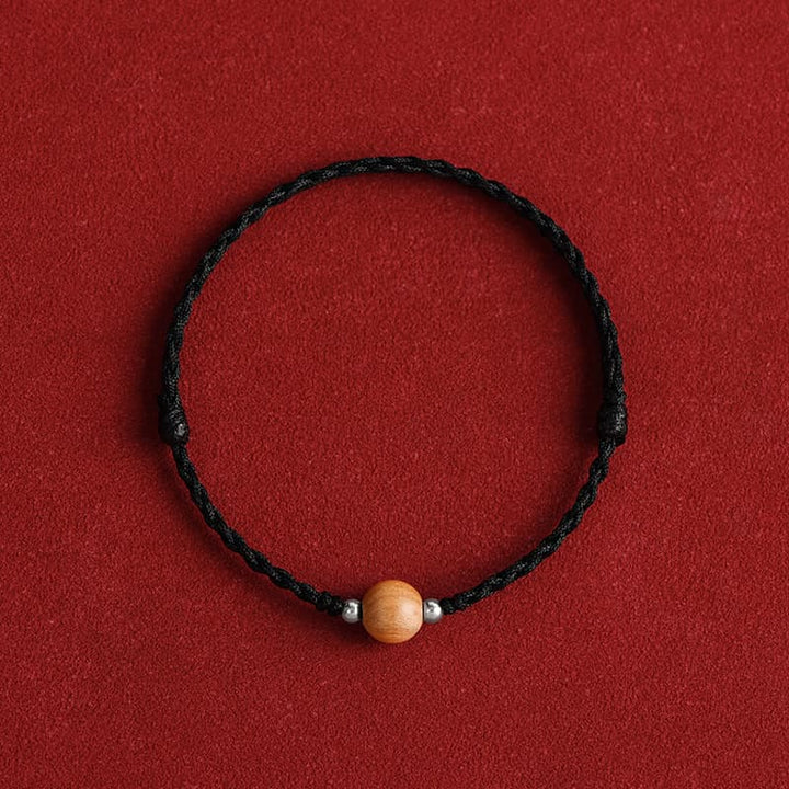 Buddha Stones Naturalne Koraliki z Drewna Brzoskwiniowego Szczęście Bransoletka Pleciona Na Kostkę