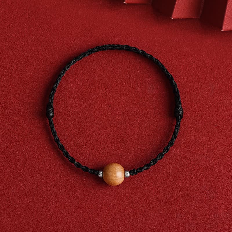 Buddha Stones Naturalne Koraliki z Drewna Brzoskwiniowego Szczęście Bransoletka Pleciona Na Kostkę