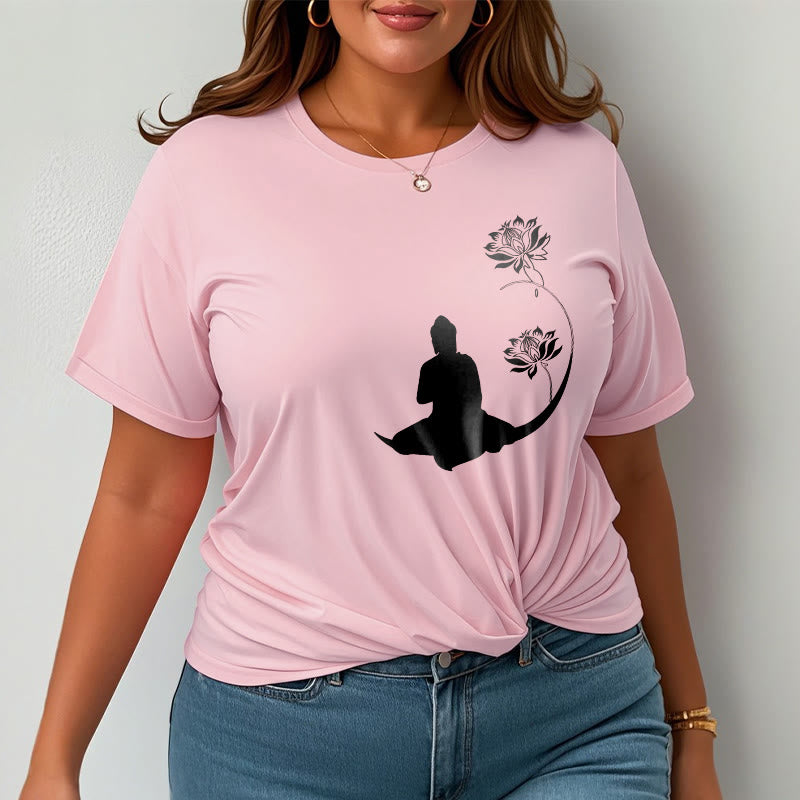 Buddha Stones Budda Siedzący Z Kwiatami Lotosu Wzór Wzór Koszulka T-shirt - image 14