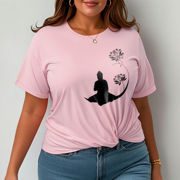 Buddha Stones Budda Siedzący Z Kwiatami Lotosu Wzór Wzór Koszulka T-shirt - image 14