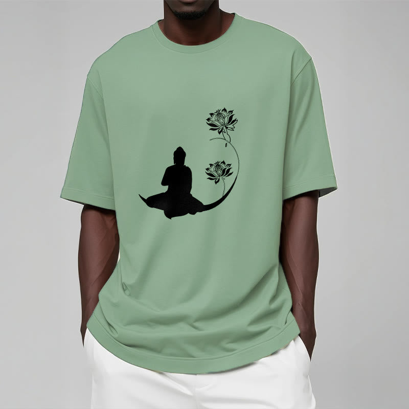 Buddha Stones Budda Siedzący Z Kwiatami Lotosu Wzór Wzór Koszulka T-shirt - image 16