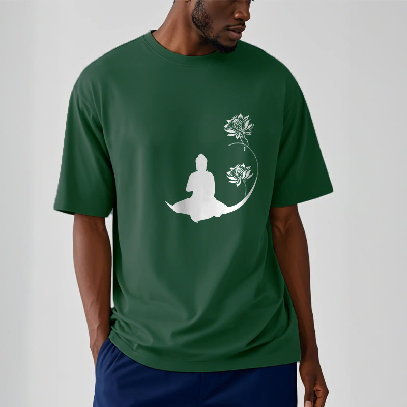 Buddha Stones Budda Siedzący Z Kwiatami Lotosu Wzór Wzór Koszulka T-shirt - image 12
