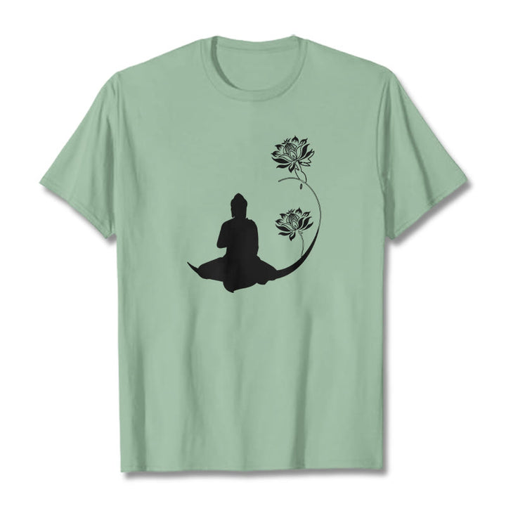 Buddha Stones Budda Siedzący Z Kwiatami Lotosu Wzór Wzór Koszulka T-shirt - PaleGreen - 2XL - image 15