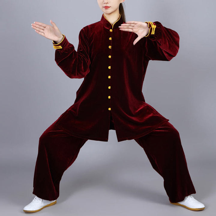 Buddha Stones 2 szt. Jesień Zima Tai Chi Medytacja Qigong Zen Praktyka Unisex Welur Pluszowy Zestaw Ubrań - image 8