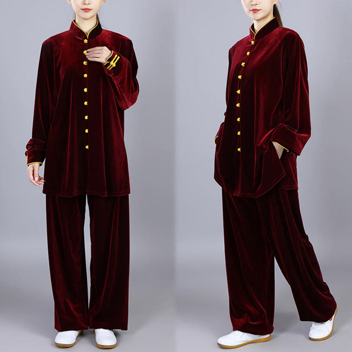 Buddha Stones 2 szt. Jesień Zima Tai Chi Medytacja Qigong Zen Praktyka Unisex Welur Pluszowy Zestaw Ubrań - image 9