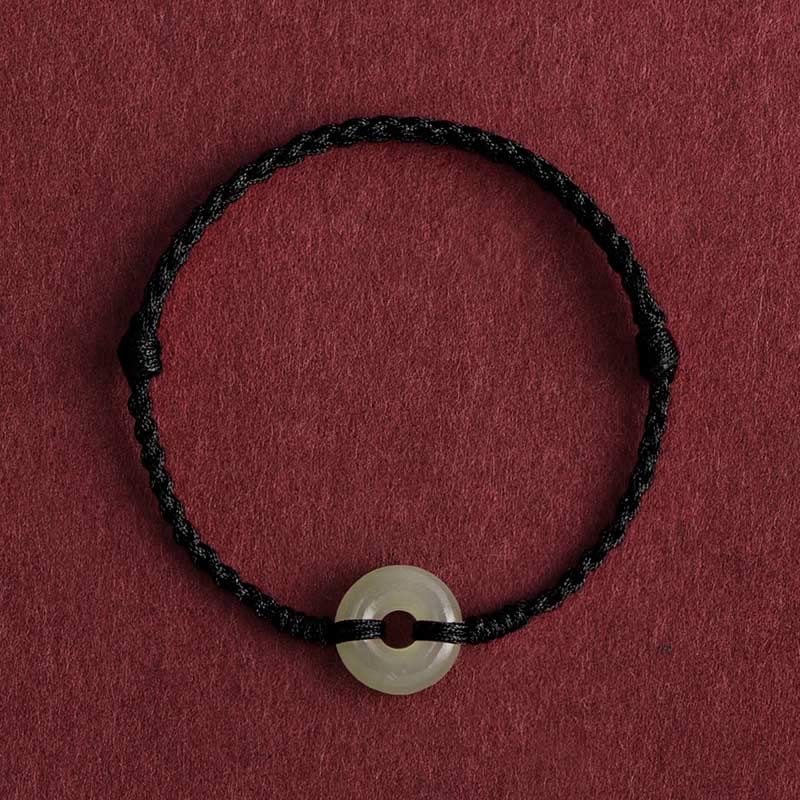 Buddha Stones Naturalny Hetian Jade Peace Klamra Ochrona Szczęścia Bransoletka Pleciona Bransoletka na Nogę