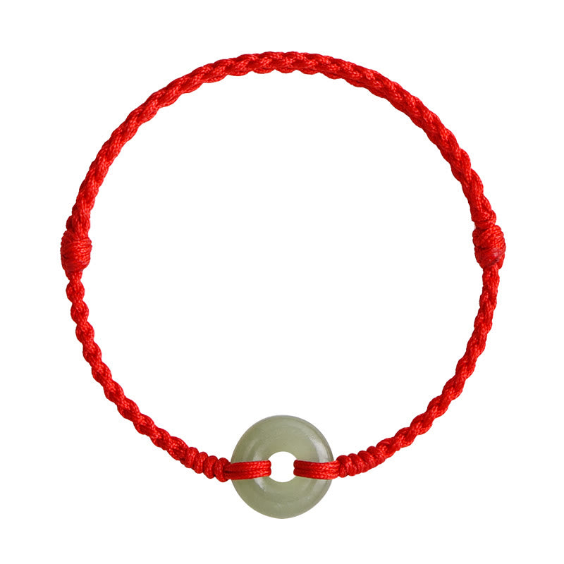 Buddha Stones Naturalny Hetian Jade Peace Klamra Ochrona Szczęścia Bransoletka Pleciona Bransoletka na Nogę