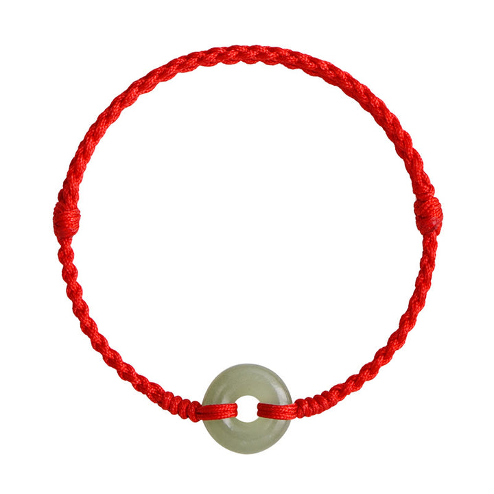 Buddha Stones Naturalny Hetian Jade Peace Klamra Ochrona Szczęścia Bransoletka Pleciona Bransoletka na Nogę