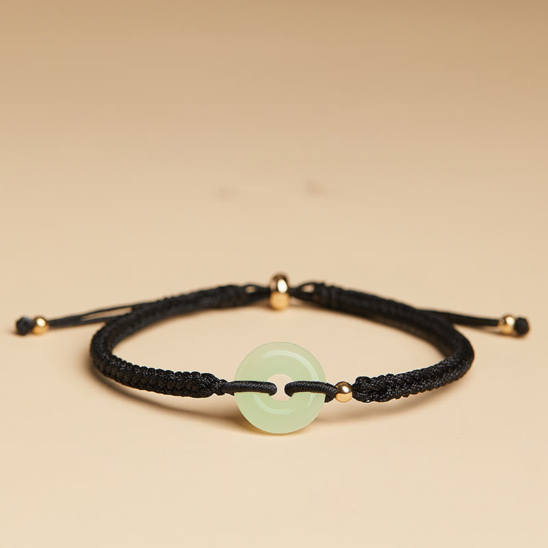 Buddha Stones Naturalne Hetian Jade Peace Buckle Fu Character Protection Luck Braided Bransoletka