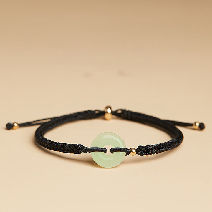 Buddha Stones Naturalne Hetian Jade Peace Buckle Fu Character Protection Luck Braided Bransoletka