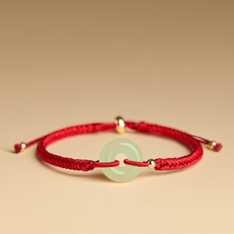 Buddha Stones Naturalne Hetian Jade Peace Buckle Fu Character Protection Luck Braided Bransoletka