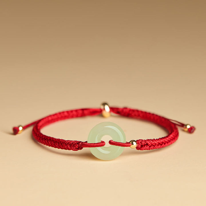 Buddha Stones Naturalne Hetian Jade Peace Buckle Fu Character Protection Luck Braided Bransoletka